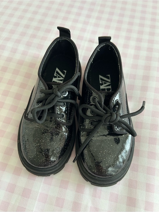 Zara Other - Zara Kids Black Glitter Lace-Up Patent Shoes